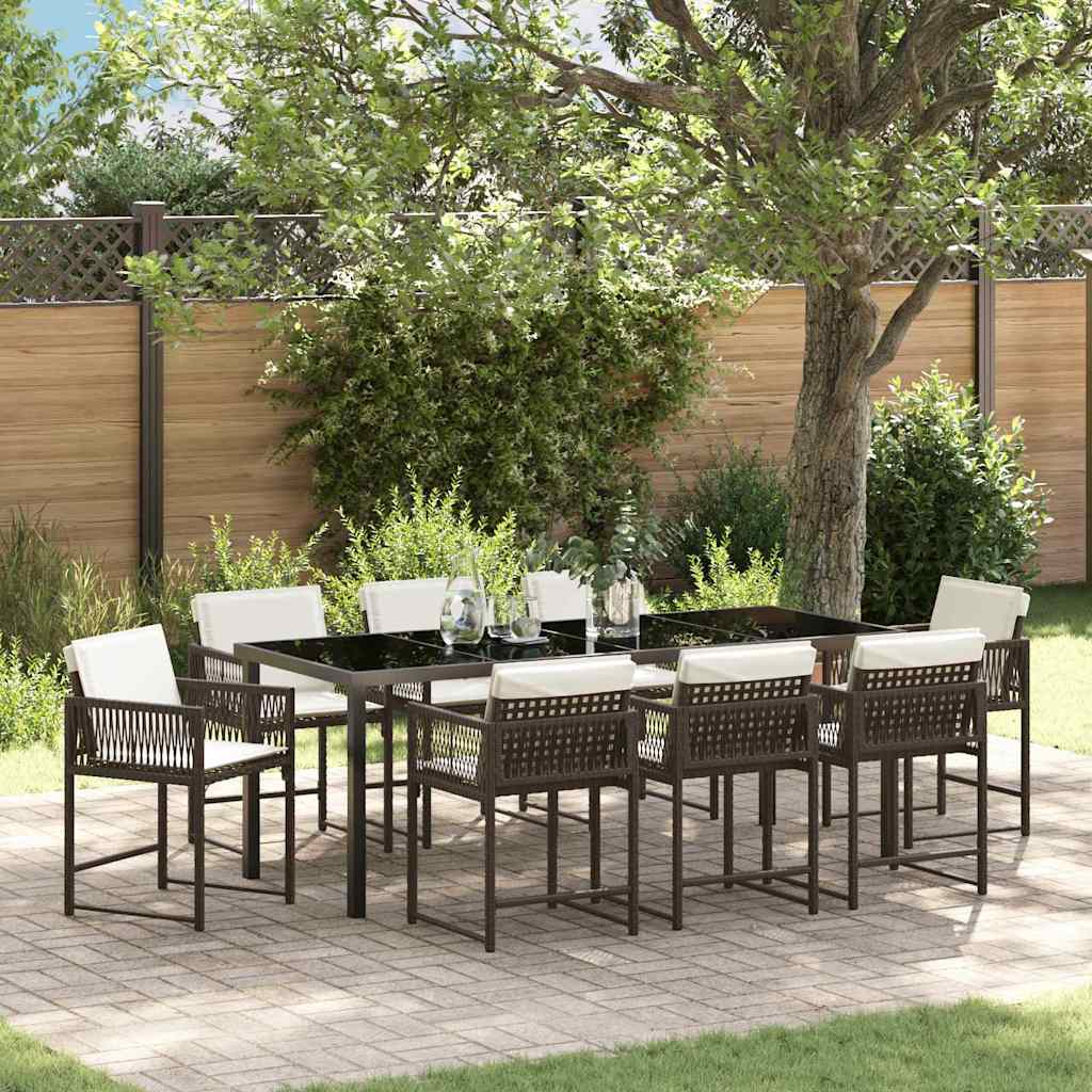 Garden Dining Set 9 pcs Brown Poly Rattan