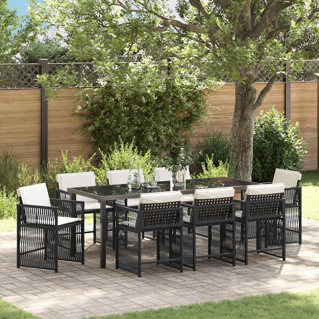 Garden Dining Set 9 pcs Black Poly Rattan