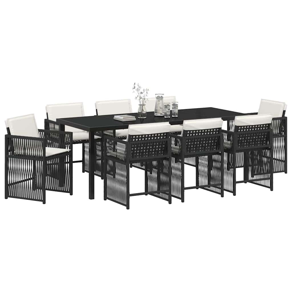 Garden Dining Set 9 pcs Black Poly Rattan