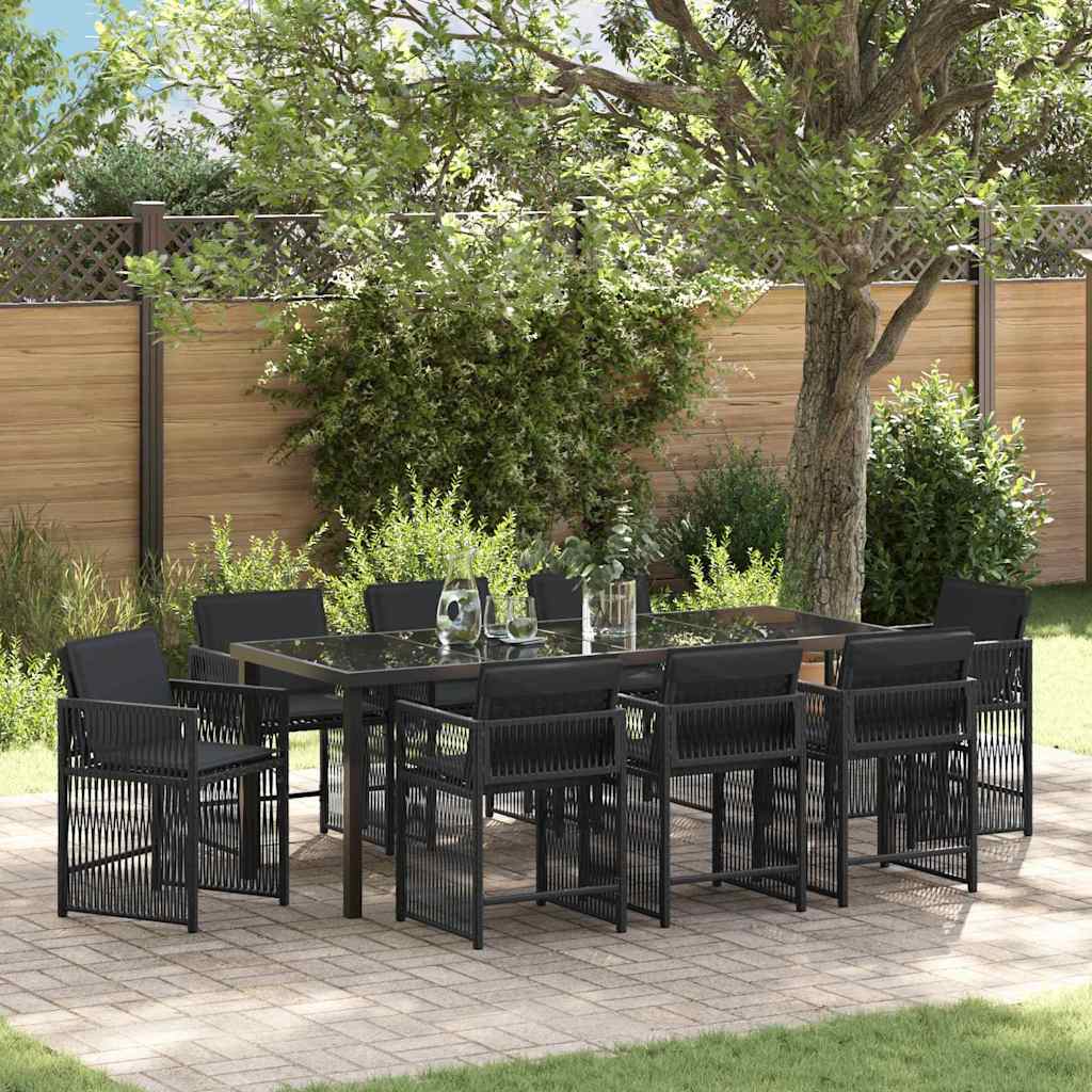 Garden Dining Set 9 pcs Black Poly Rattan
