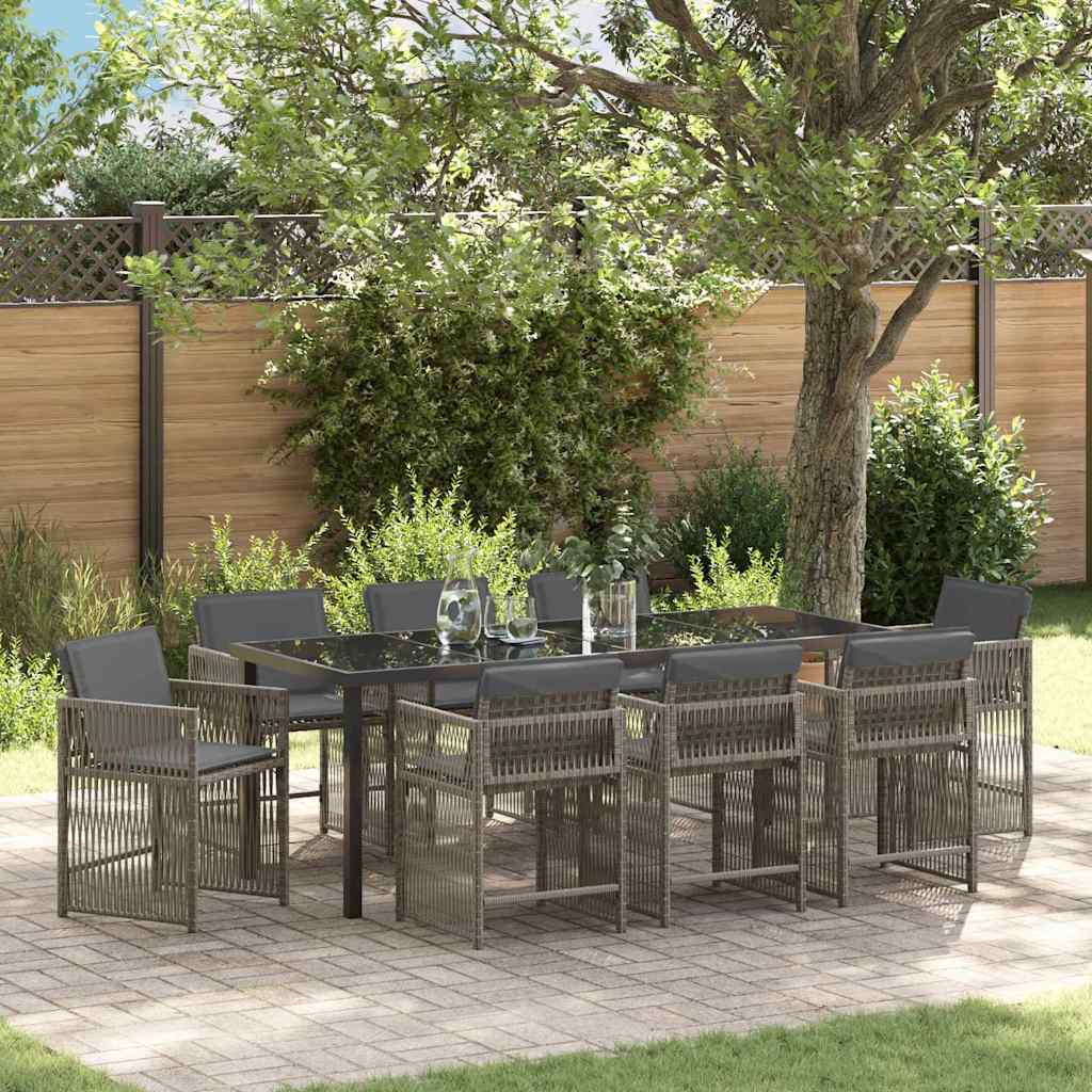 Garden Dining Set 9 pcs Grey Poly Rattan