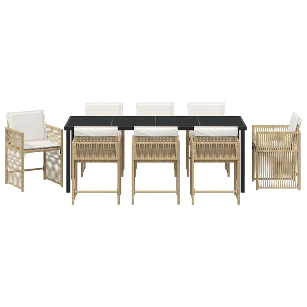 Garden Dining Set 9 pcs Beige Poly Rattan