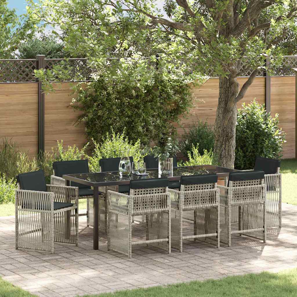 Garden Dining Set 9 pcs Light Grey Poly Rattan