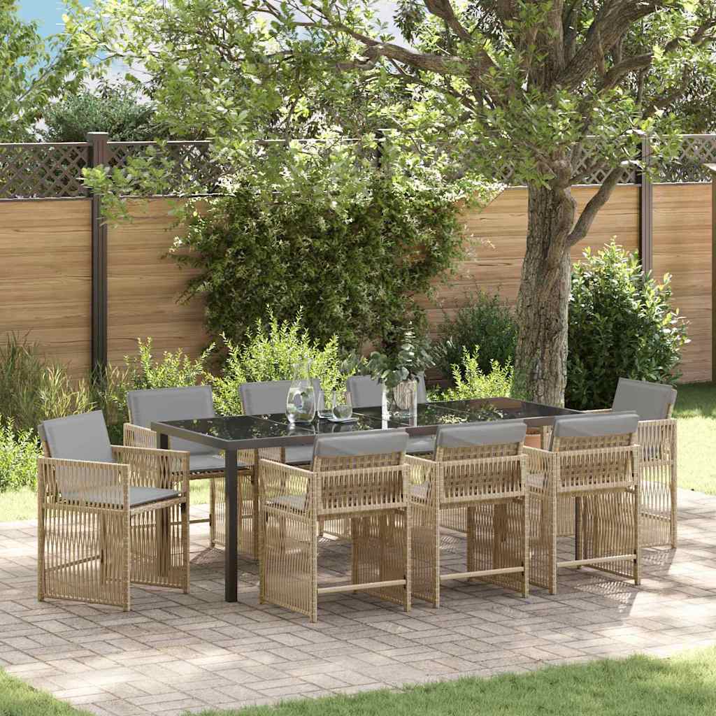 Garden Dining Set 9 pcs Beige Poly Rattan