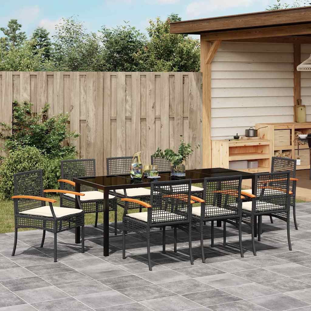 Garden Dining Set 9 pcs Black Poly Rattan