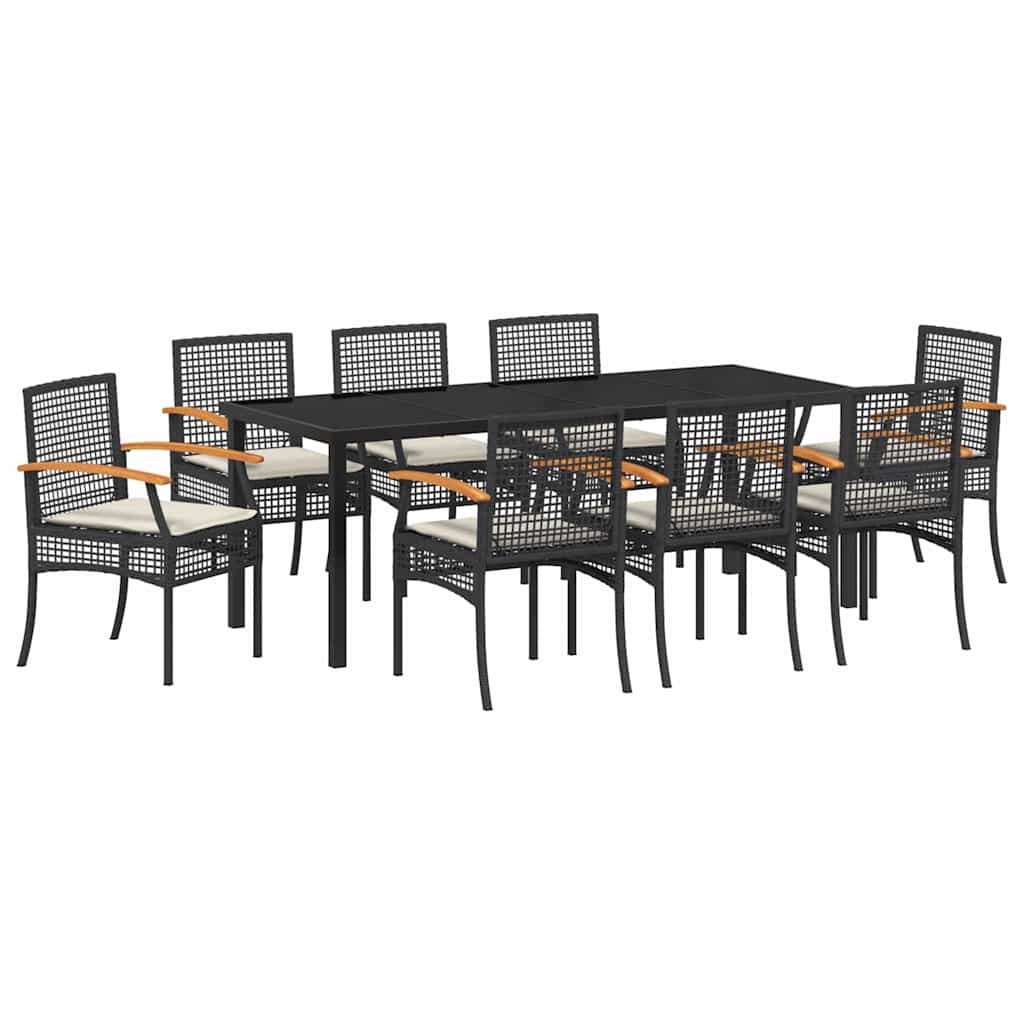 Garden Dining Set 9 pcs Black Poly Rattan