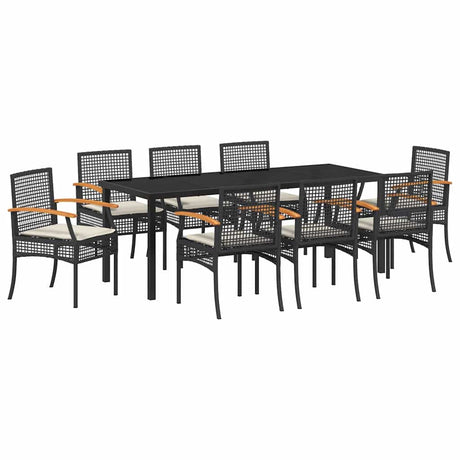 Garden Dining Set 9 pcs Black Poly Rattan