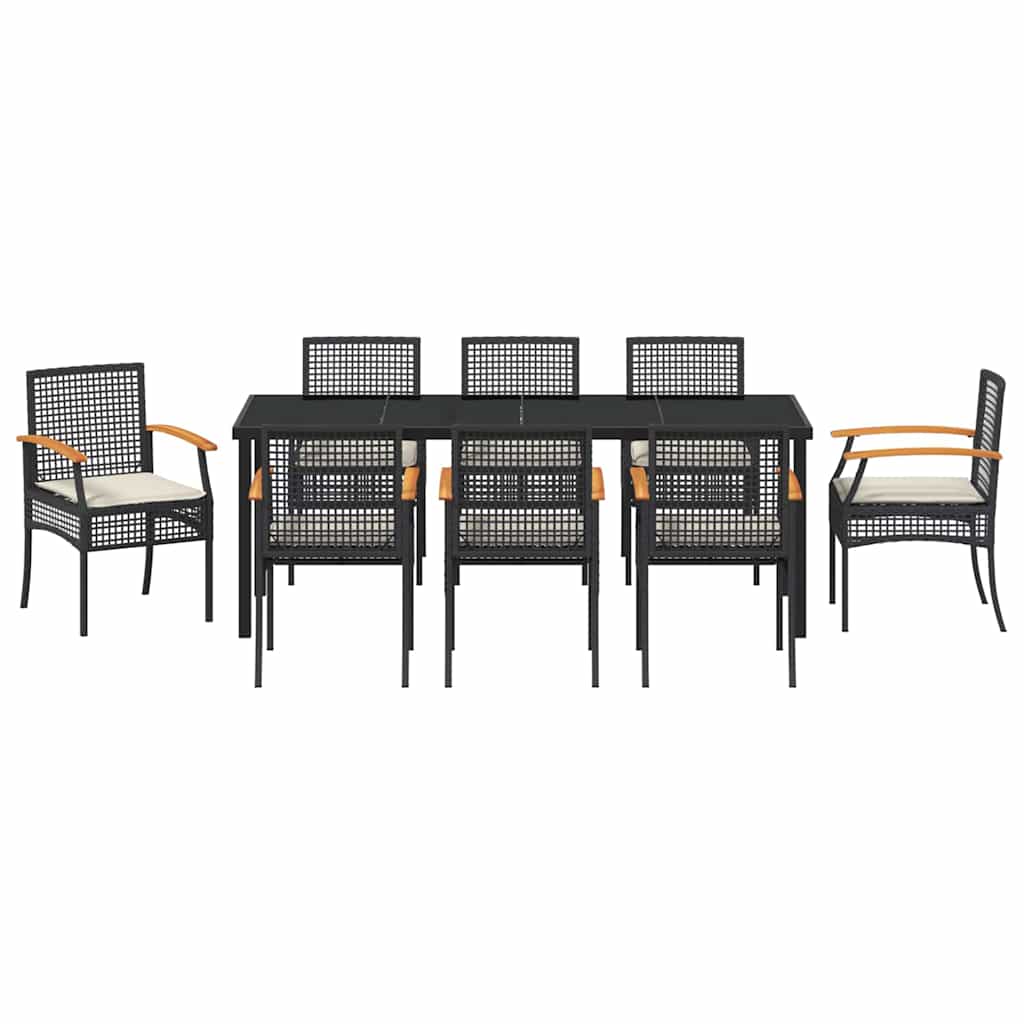 Garden Dining Set 9 pcs Black Poly Rattan