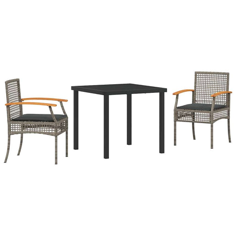 Garden Dining Set 3 pcs Grey Poly Rattan