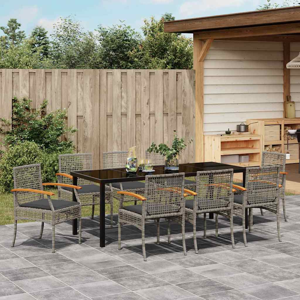 Garden Dining Set 9 pcs Grey Poly Rattan