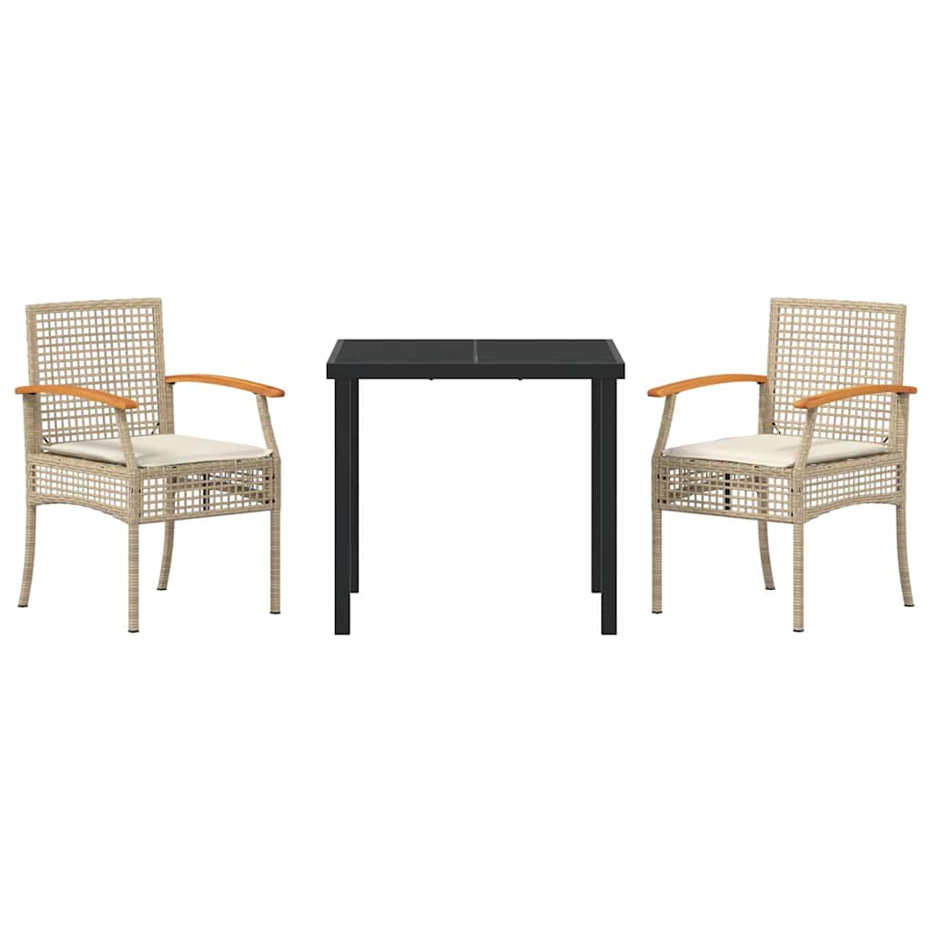 Garden Dining Set 3 pcs Beige Poly Rattan