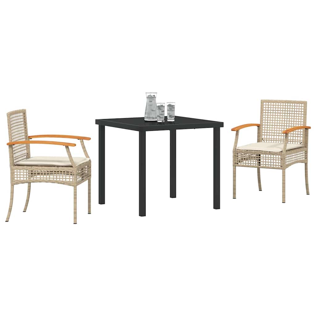 Garden Dining Set 3 pcs Beige Poly Rattan