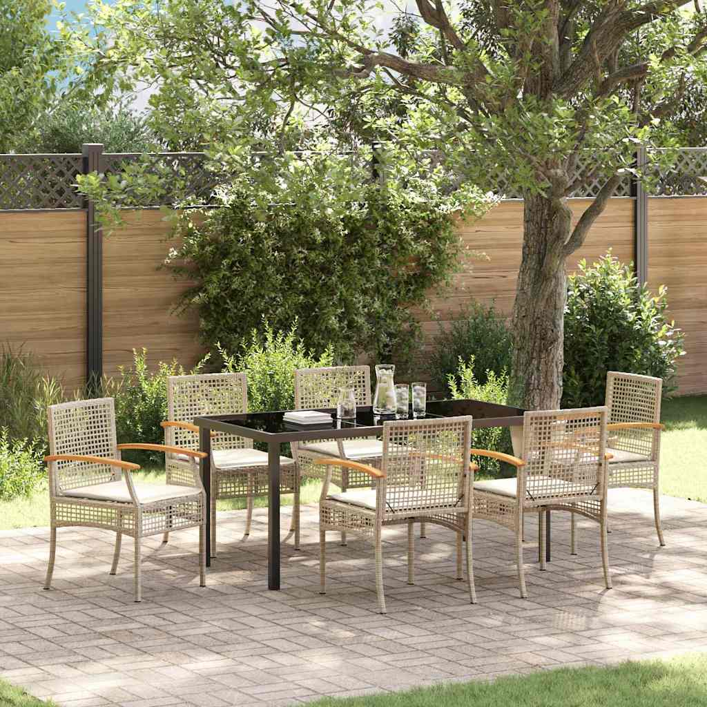 Garden Dining Set 7 pcs Beige Poly Rattan