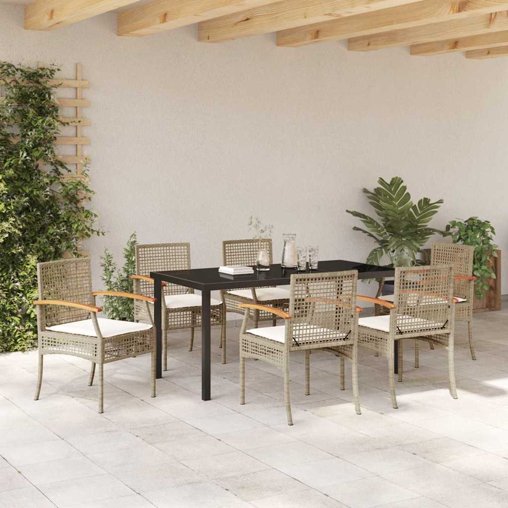 Garden Dining Set 7 pcs Beige Poly Rattan