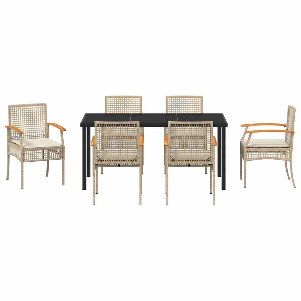 Garden Dining Set 7 pcs Beige Poly Rattan