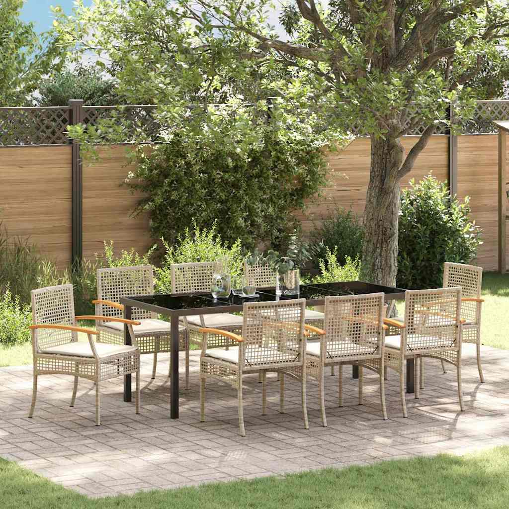 Garden Dining Set 9 pcs Beige Poly Rattan