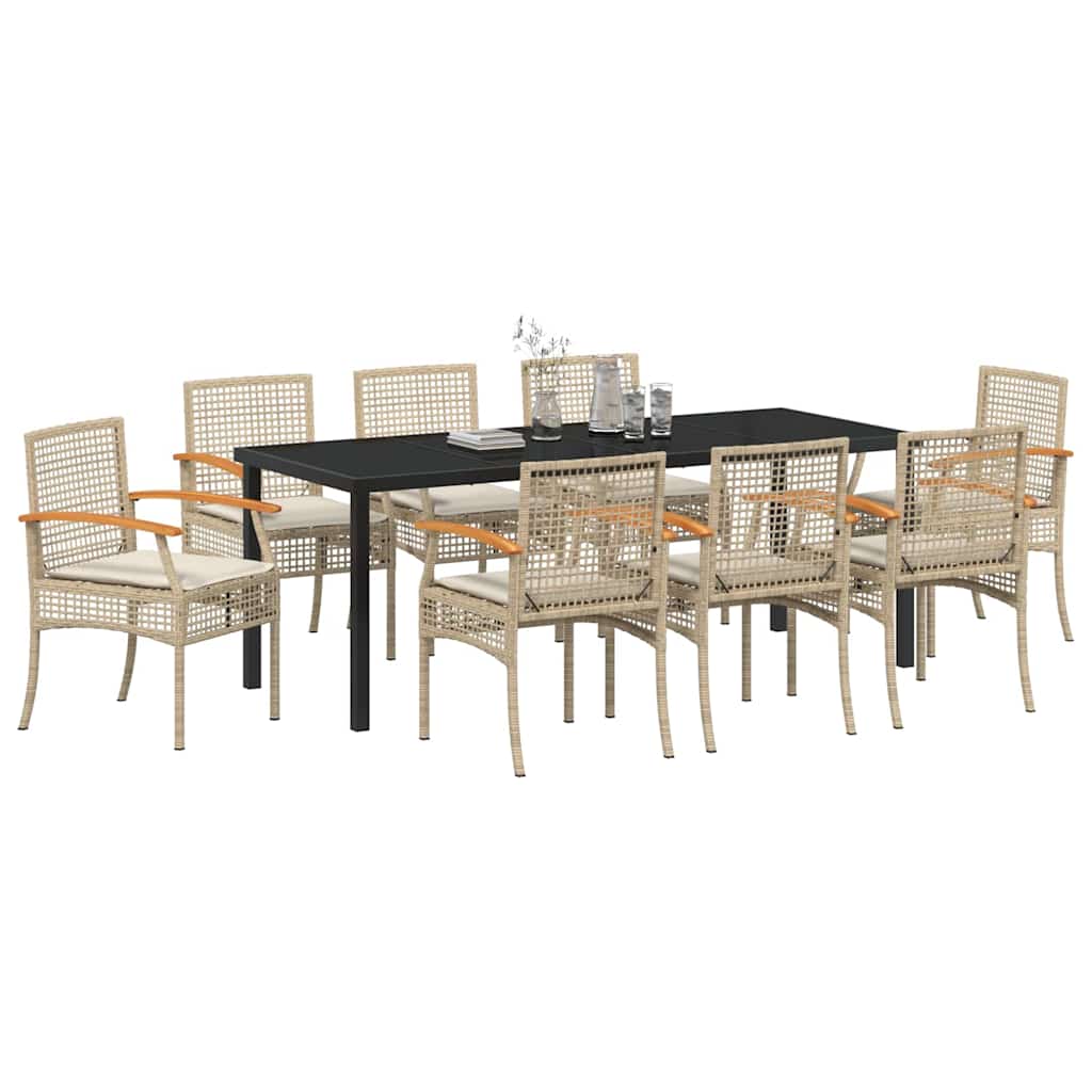 Garden Dining Set 9 pcs Beige Poly Rattan