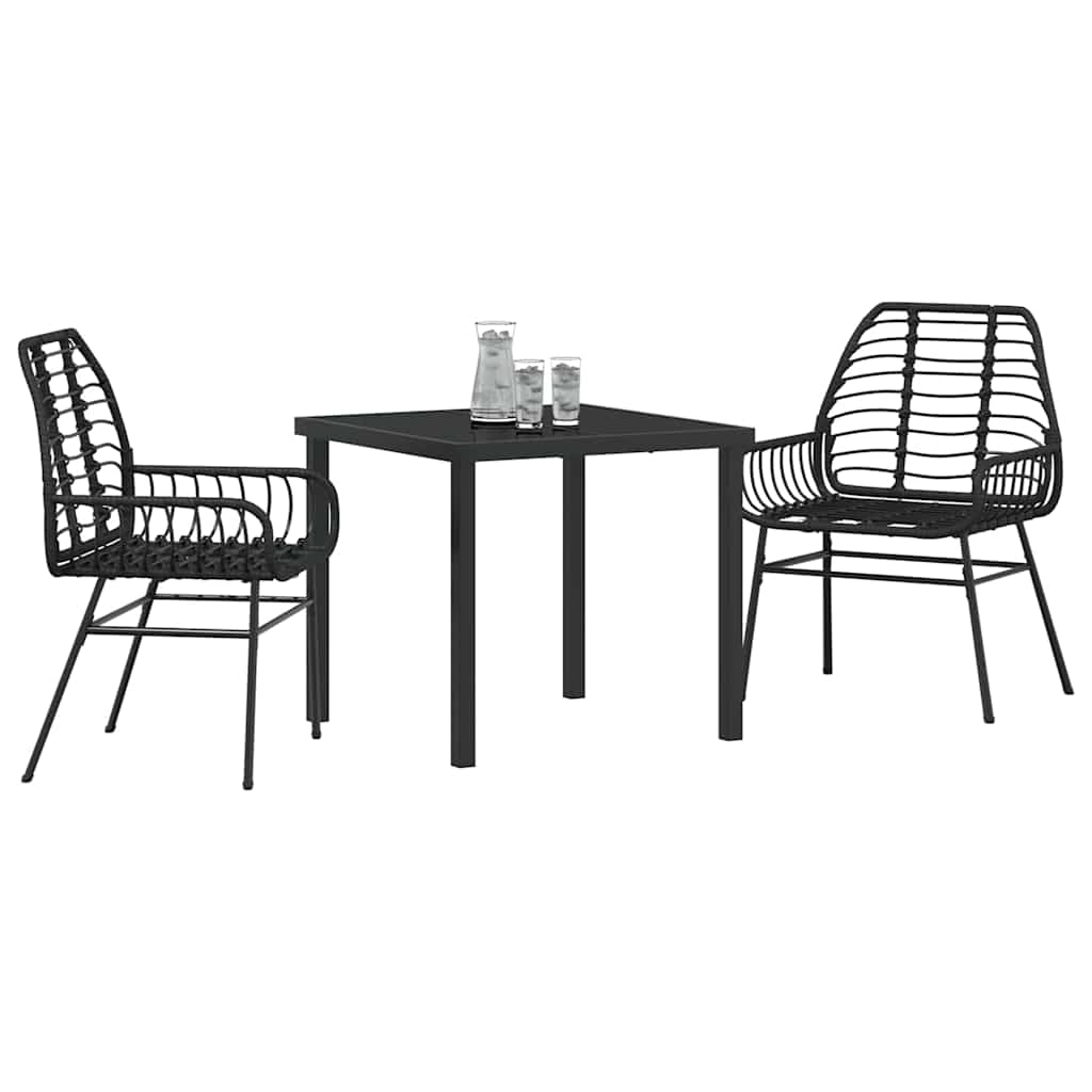 Garden Dining Set 3 pcs Black Poly Rattan