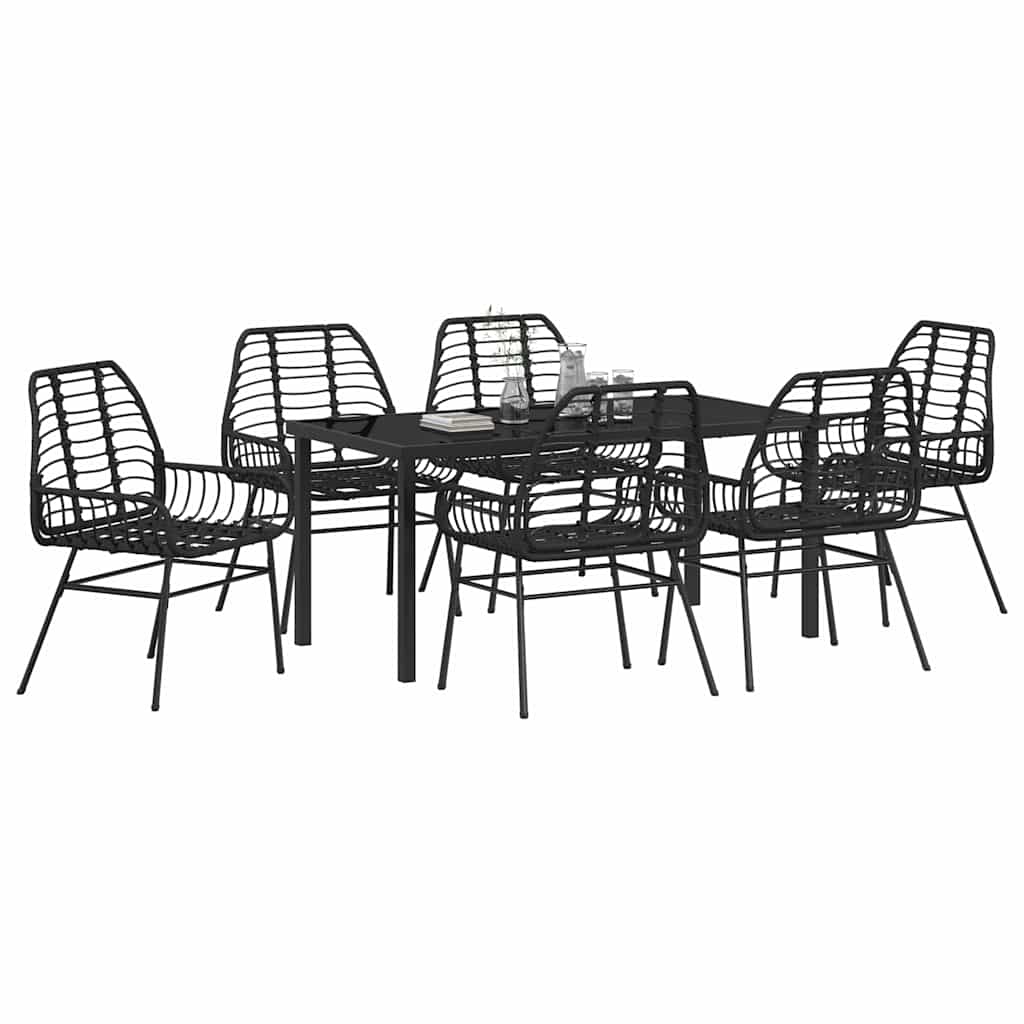 Garden Dining Set 7 pcs Black Poly Rattan
