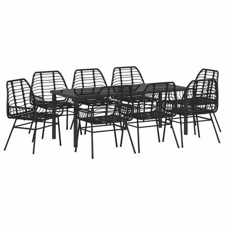 Garden Dining Set 9 pcs Black Poly Rattan