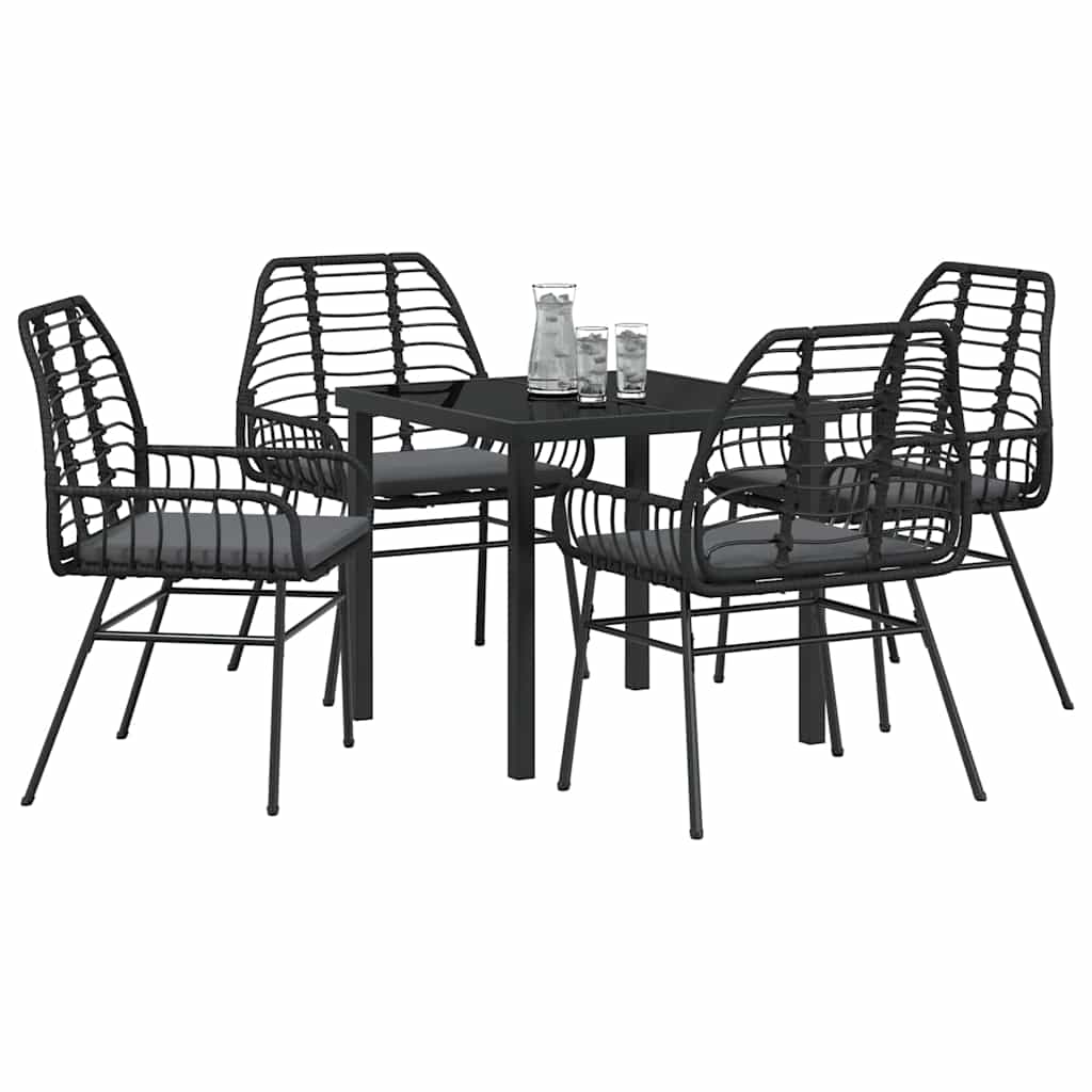Garden Dining Set 5 pcs Black Poly Rattan