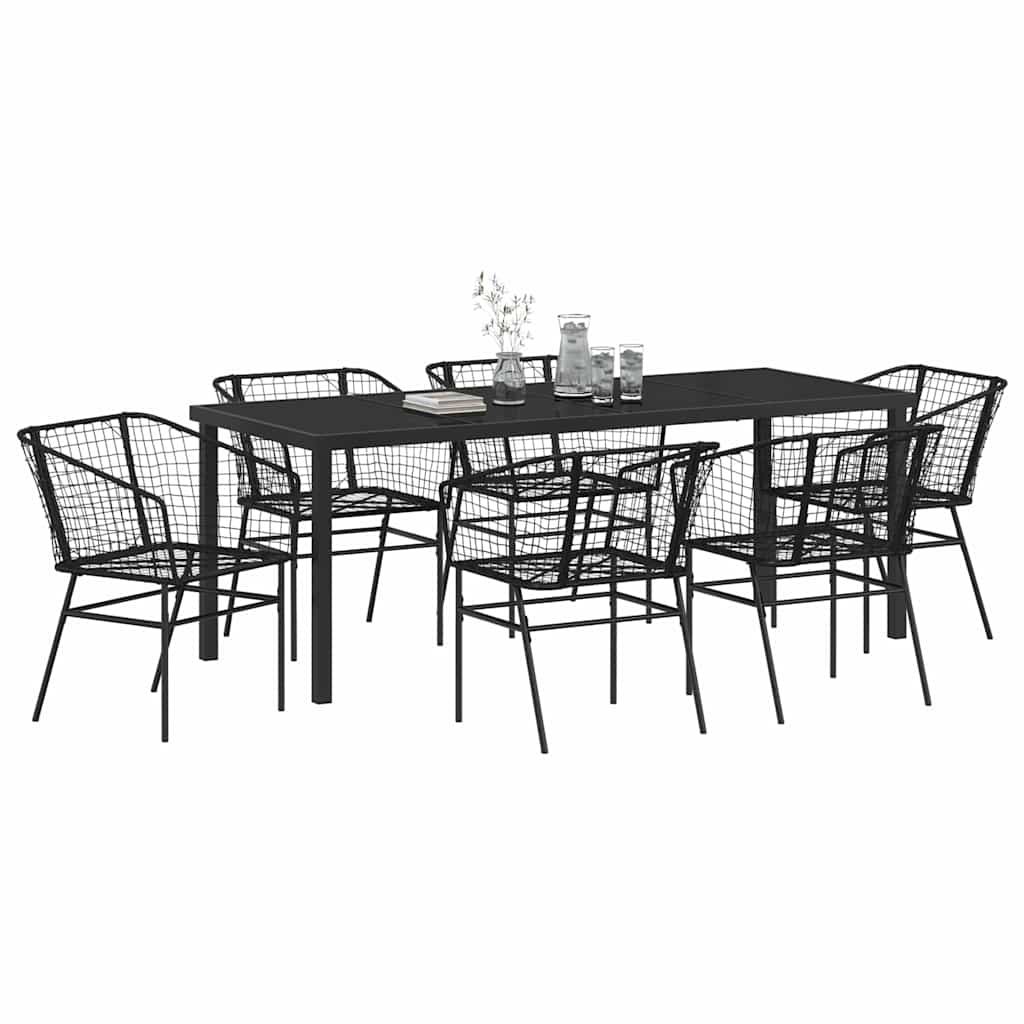 Garden Dining Set 7 pcs Black Poly Rattan