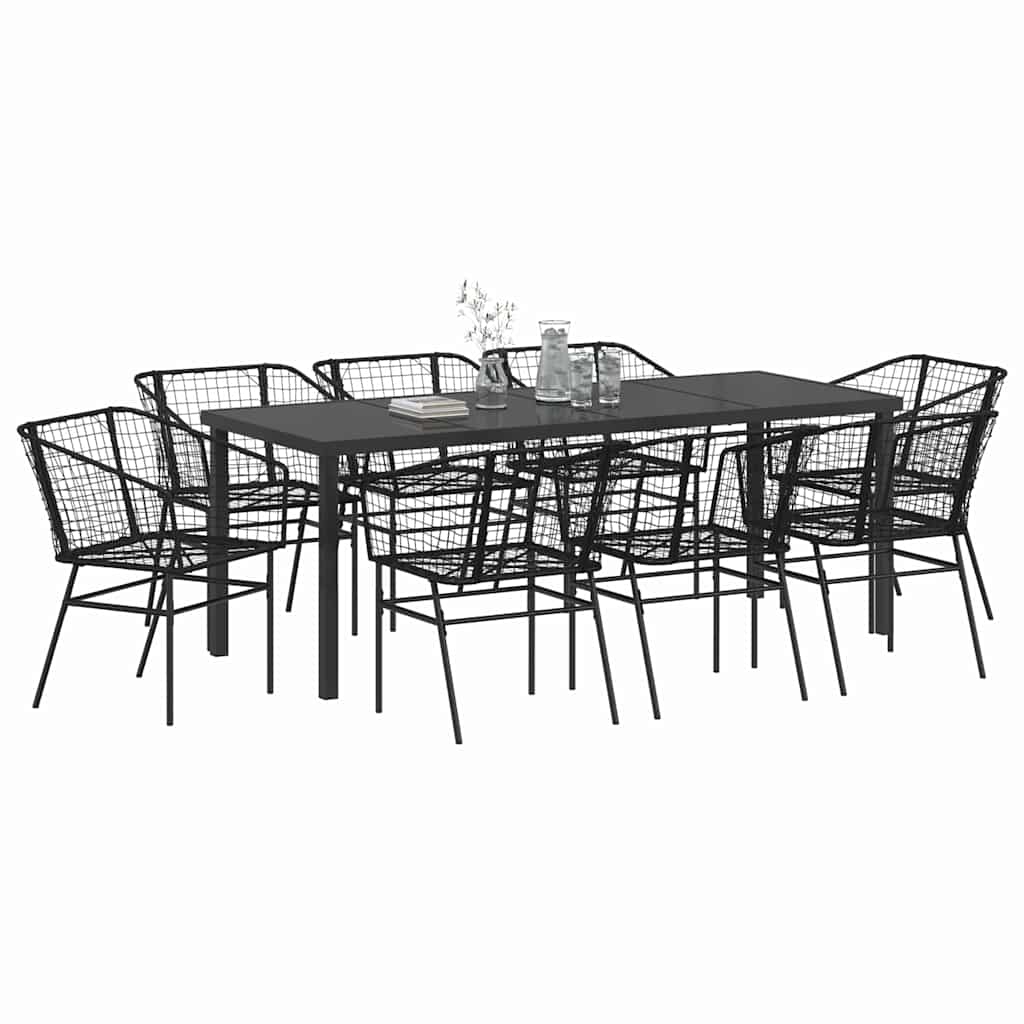 Garden Dining Set 9 pcs Black Poly Rattan