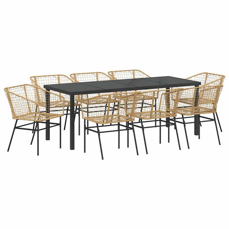 Garden Dining Set 9 pcs Brown Poly Rattan