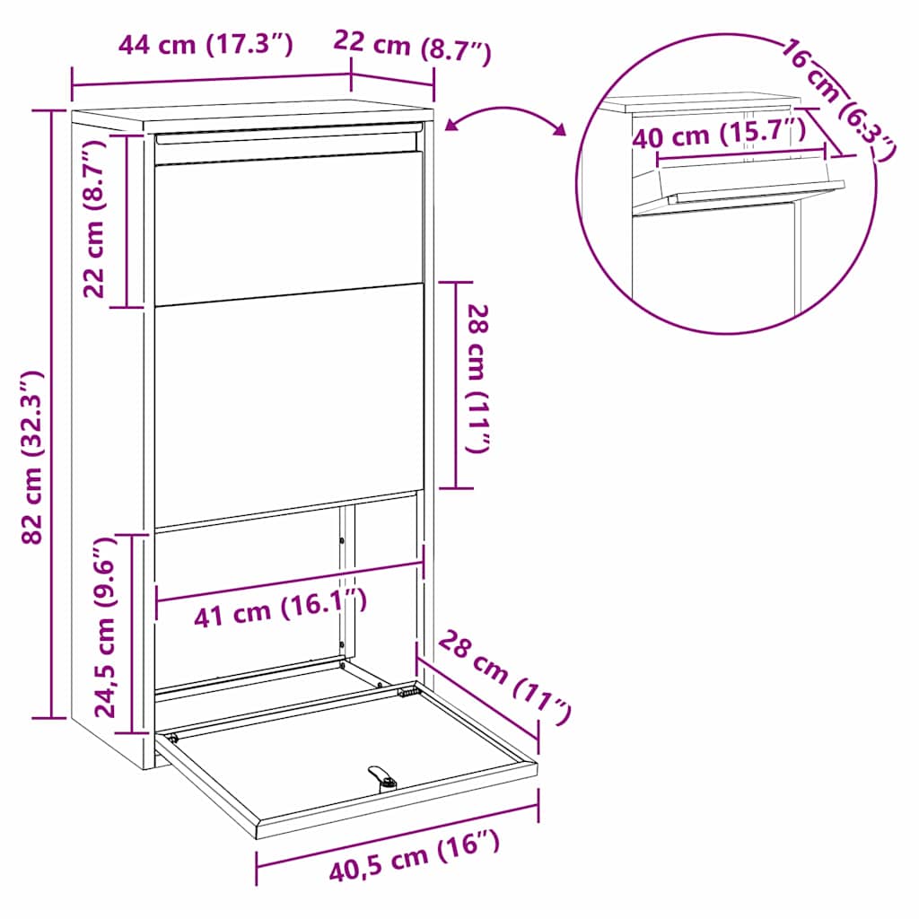 Parcel Drop Box with Storage Anthracite 44 x 22 x 82 cm Steel