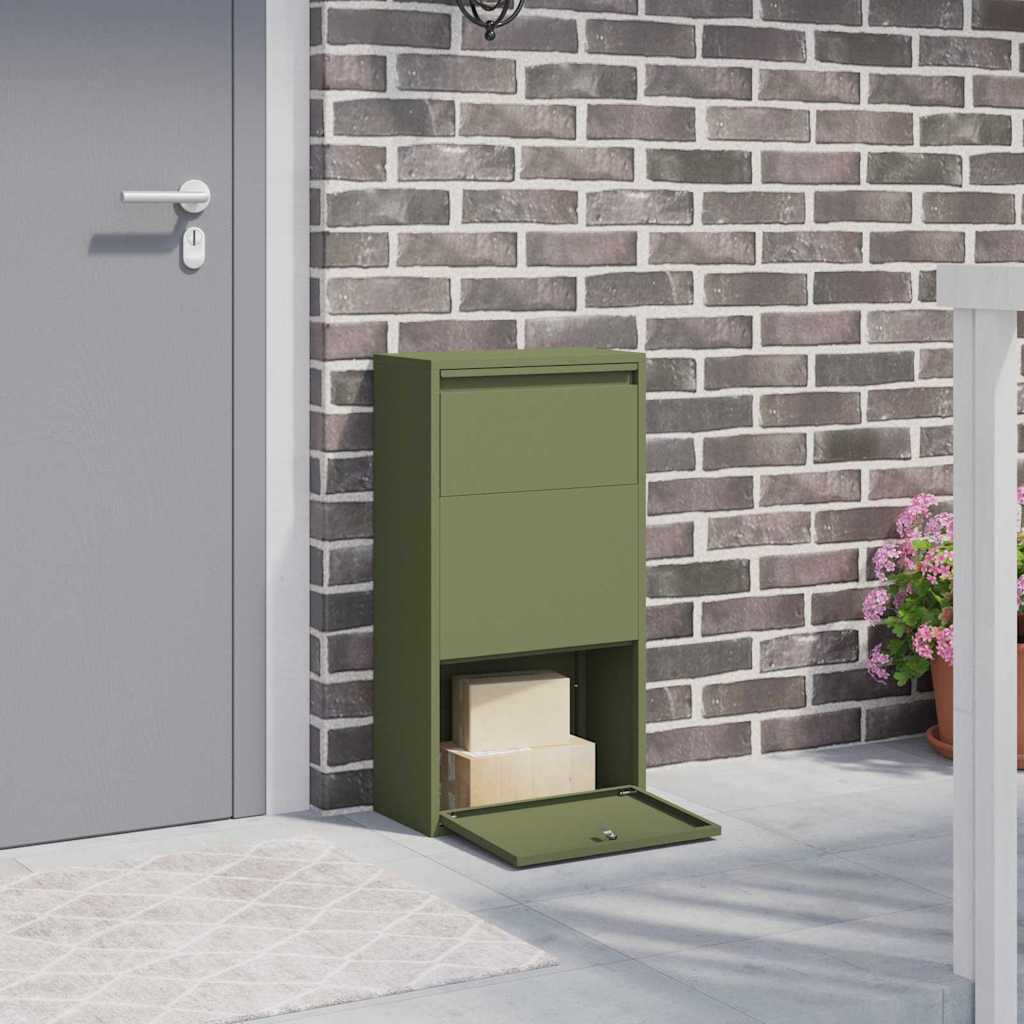 Parcel Drop Box with Storage Olive Green 44 x 22 x 82 cm Steel