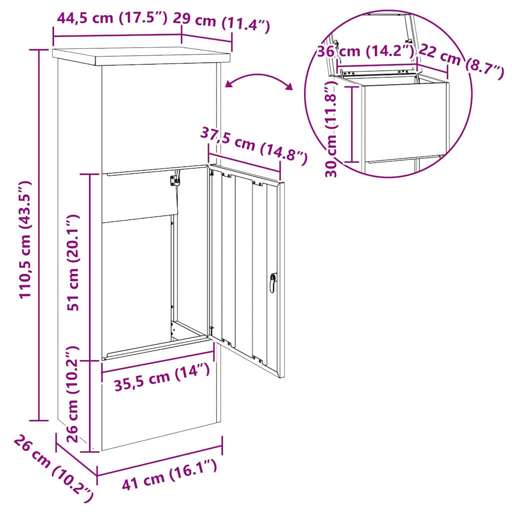 Parcel Drop Box White 44.5 x 29 x 110.5 cm Steel