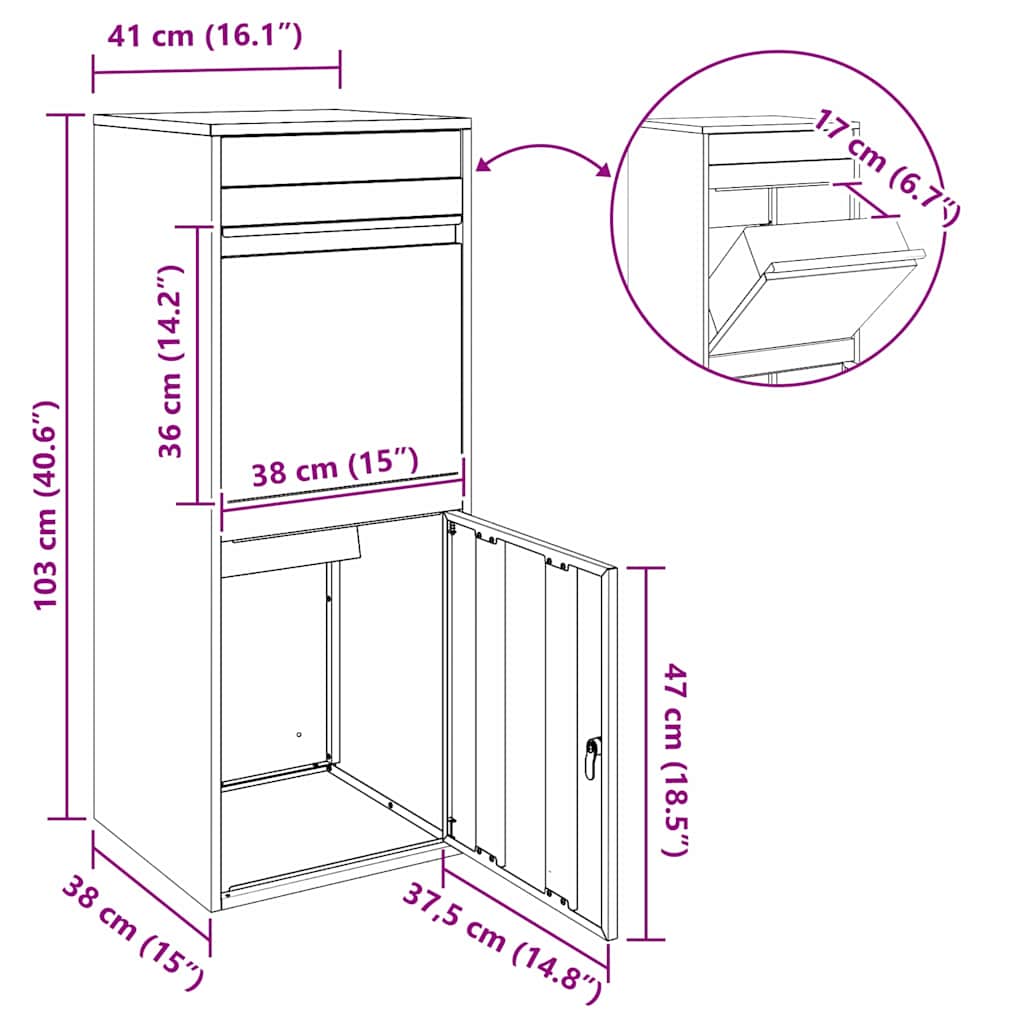 Parcel Drop Box Black 41 x 38 x 103 cm Steel