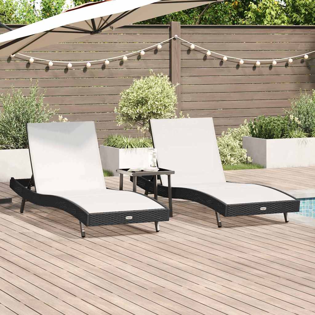 Sun Loungers 3 pcs Black, White 40 x 40 x 40.5 cm Poly Rattan