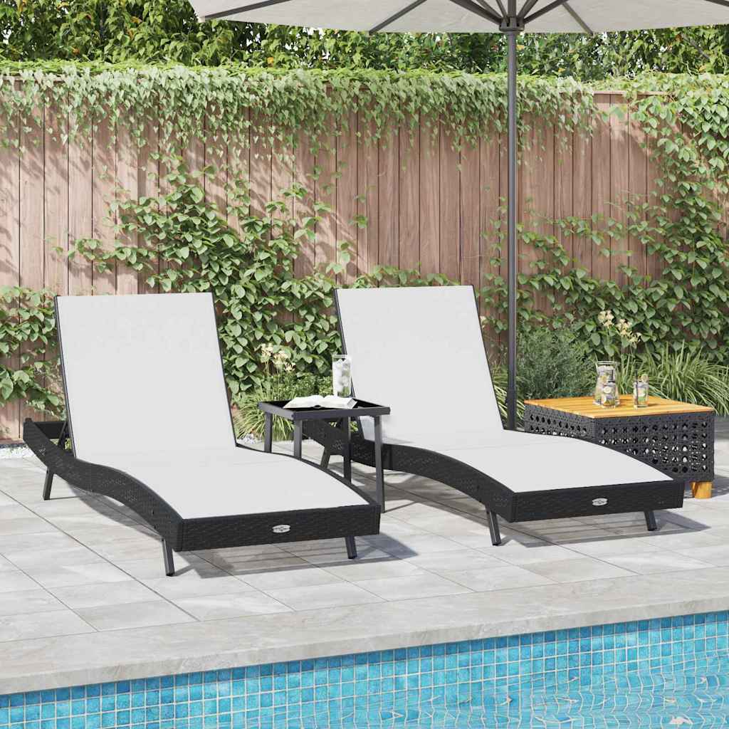 Sun Loungers 3 pcs Black, White 40 x 40 x 40.5 cm Poly Rattan