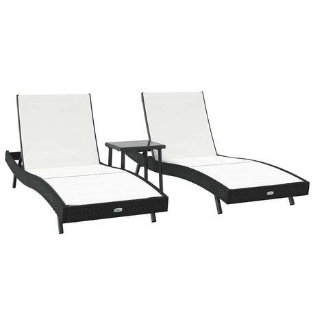 Sun Loungers 3 pcs Black, White 40 x 40 x 40.5 cm Poly Rattan