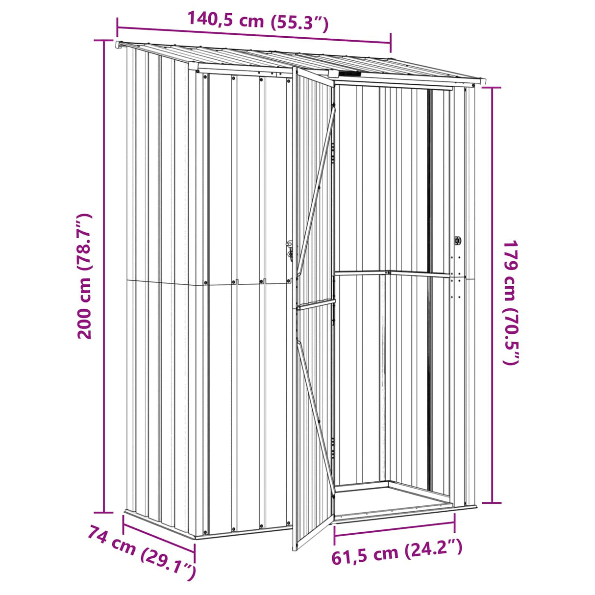 Garden Sheds Anthracite 140.5 x 74 x 200 cm Metal