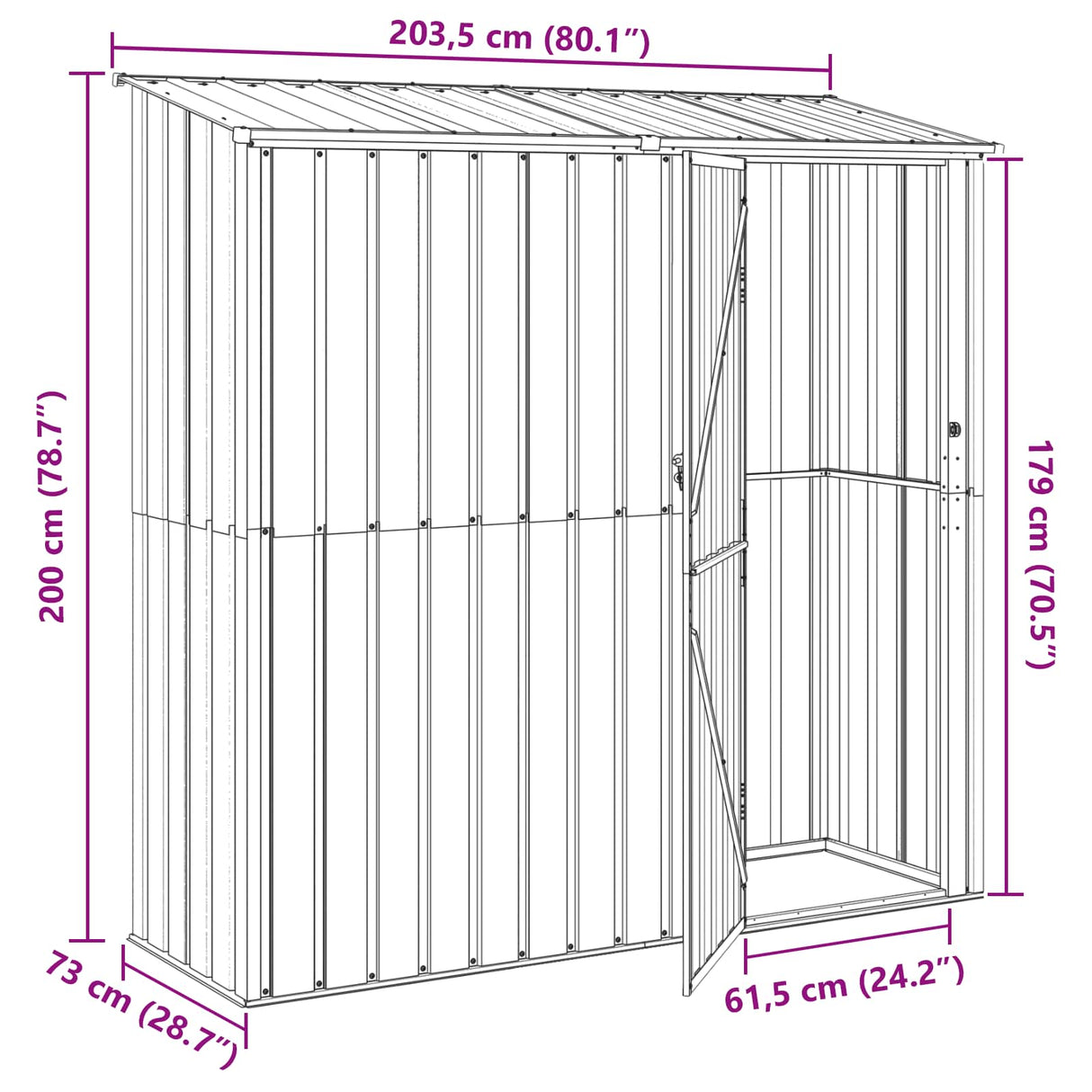 Garden Sheds Brown 203.5 x 73 x 200 cm Metal