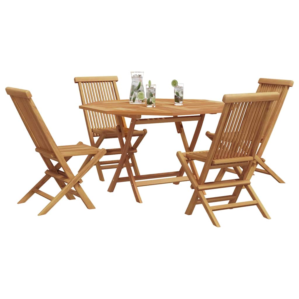 Garden Dining Set Folding 5 pcs Brown Solid Teak wood