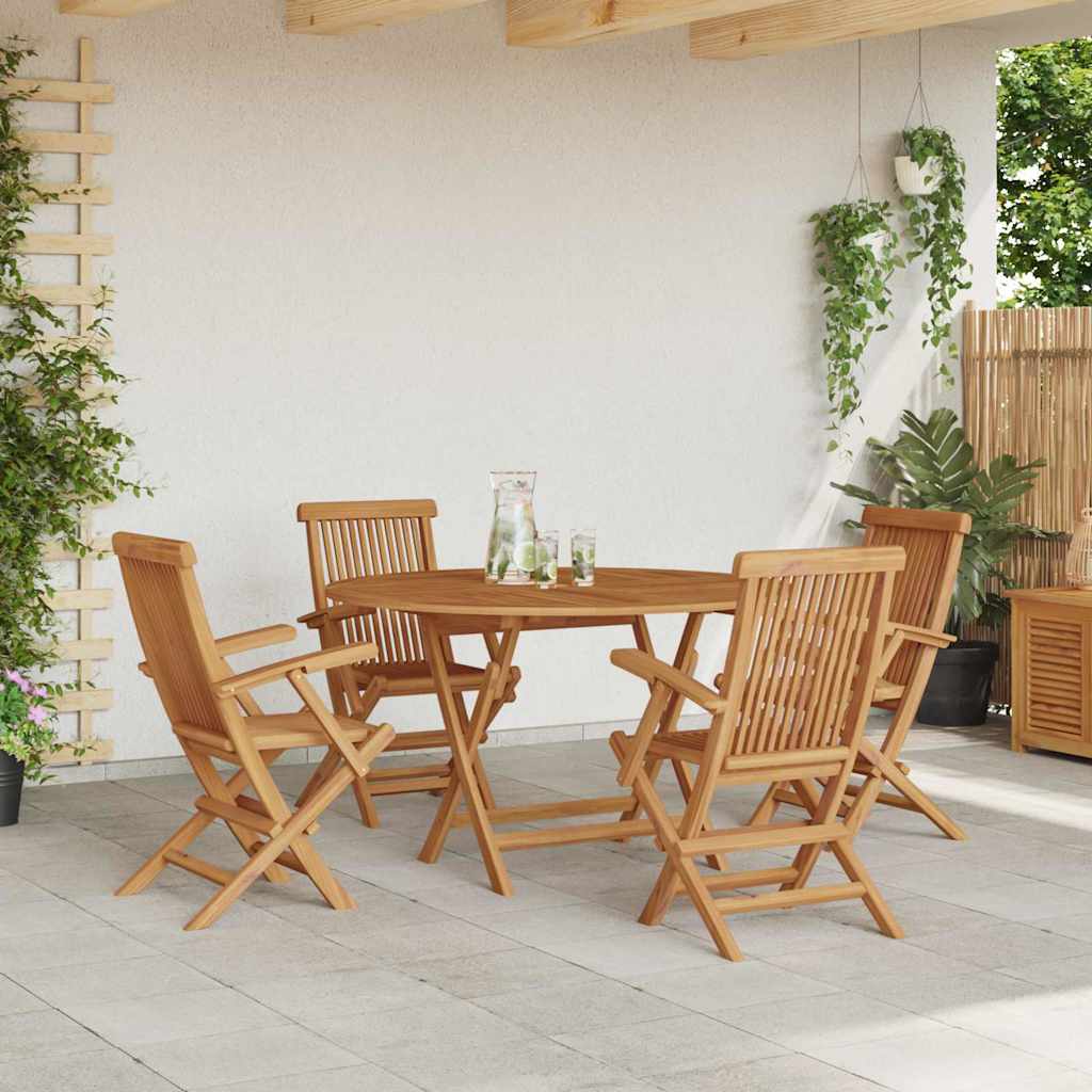 Garden Dining Set Folding 5 pcs Brown Solid Teak wood