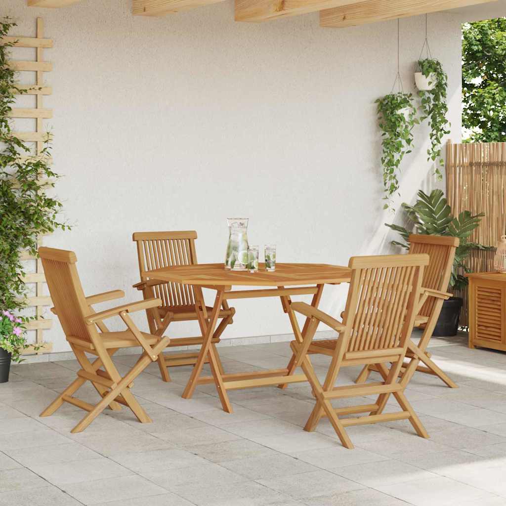 Garden Dining Set Folding 5 pcs Brown Solid Teak wood