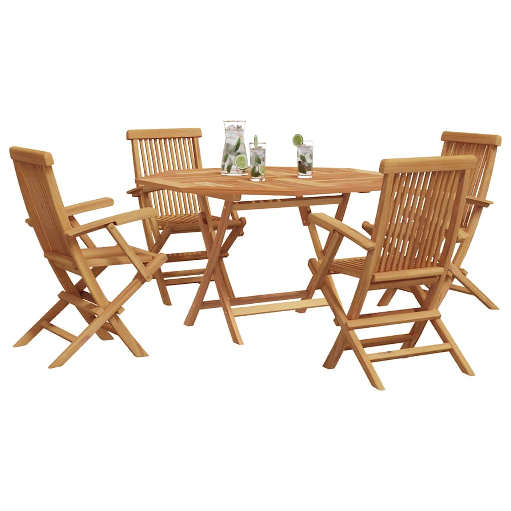 Garden Dining Set Folding 5 pcs Brown Solid Teak wood