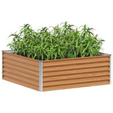 Garden Raised Bed Light Brown 98 x 100 x 36 cm Galvanised Steel