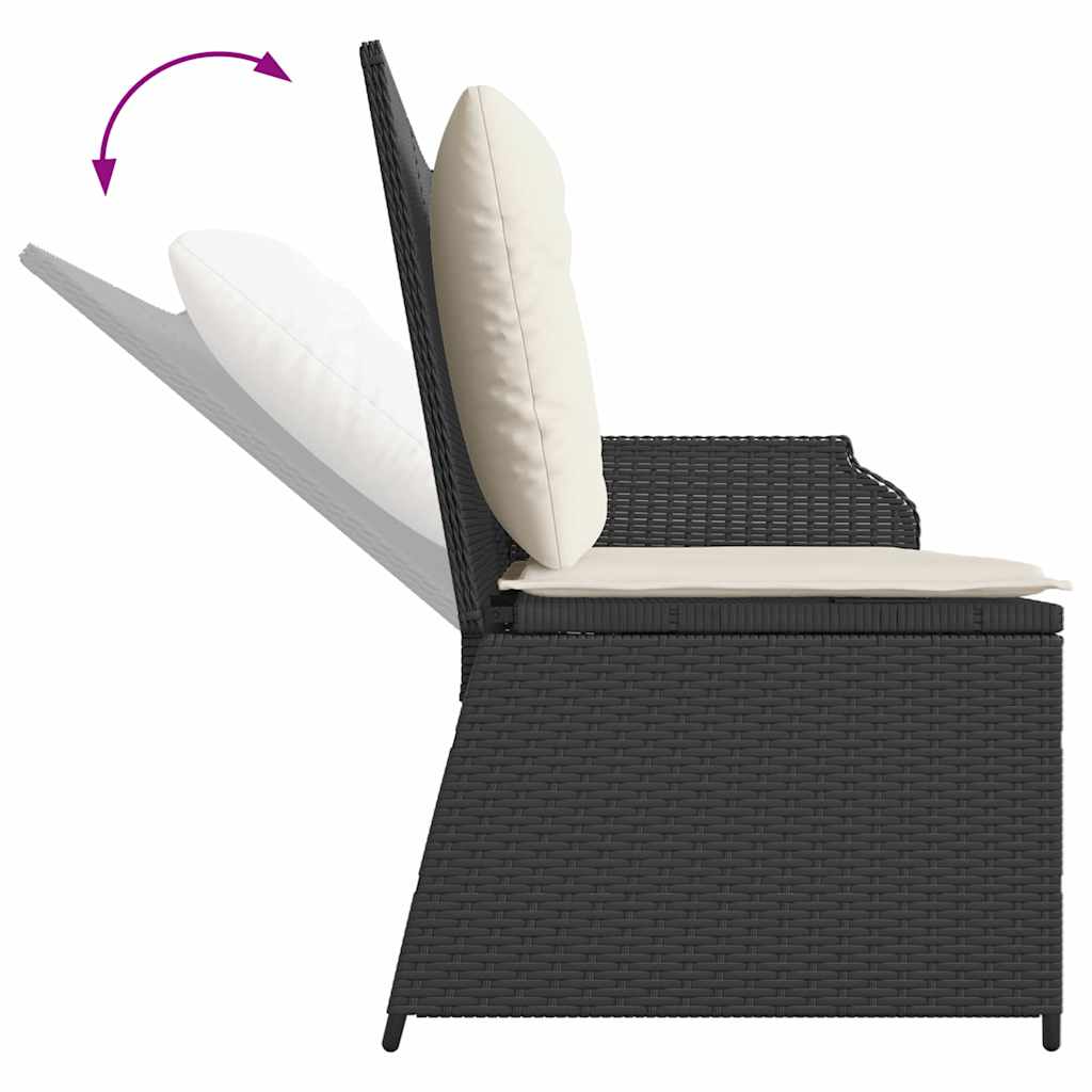 Garden Bench with Cushion Black Poly rattan