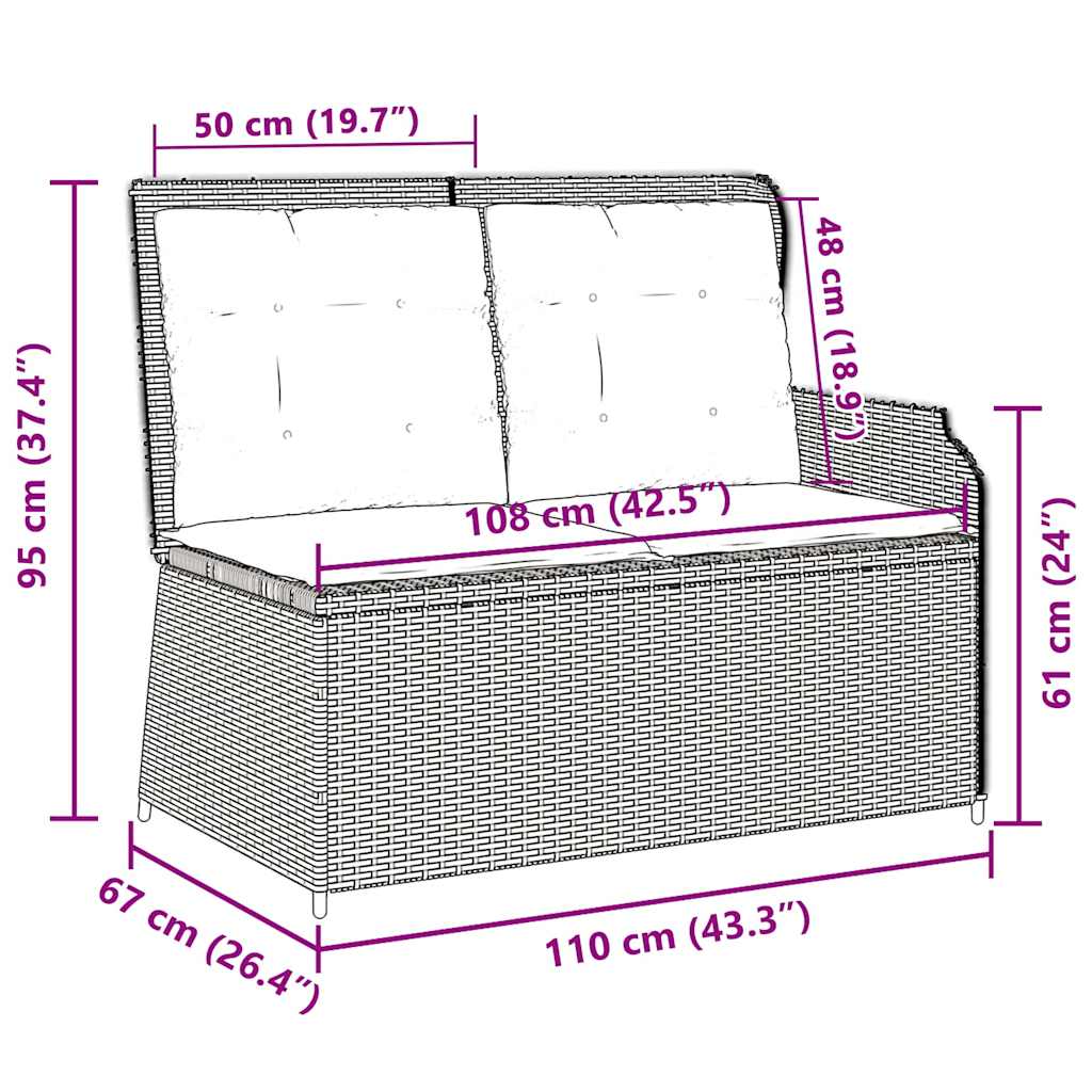 Garden Bench with Cushion Black Poly rattan