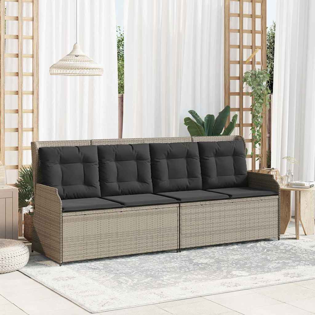 Garden Bench with Cushion Light grey Poly rattan