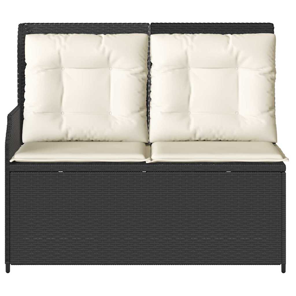 Garden Bench with Cushion Black Poly rattan