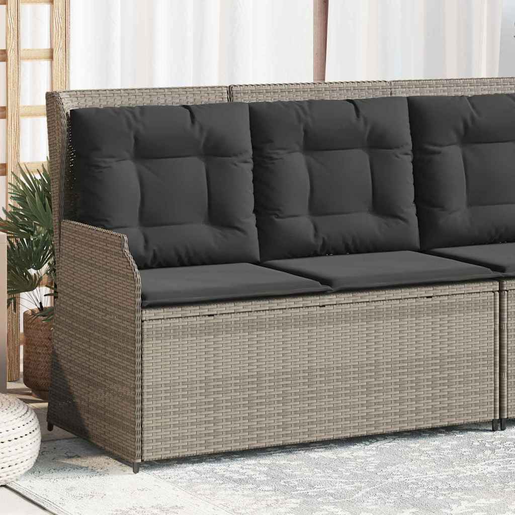Garden Bench with Cushion Light grey Poly rattan