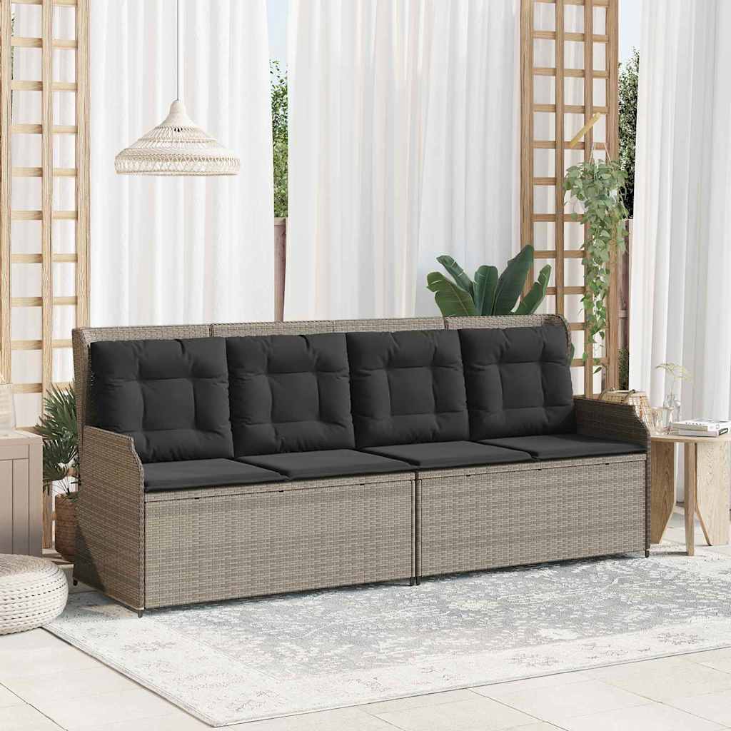 Garden Bench with Cushion Light grey Poly rattan