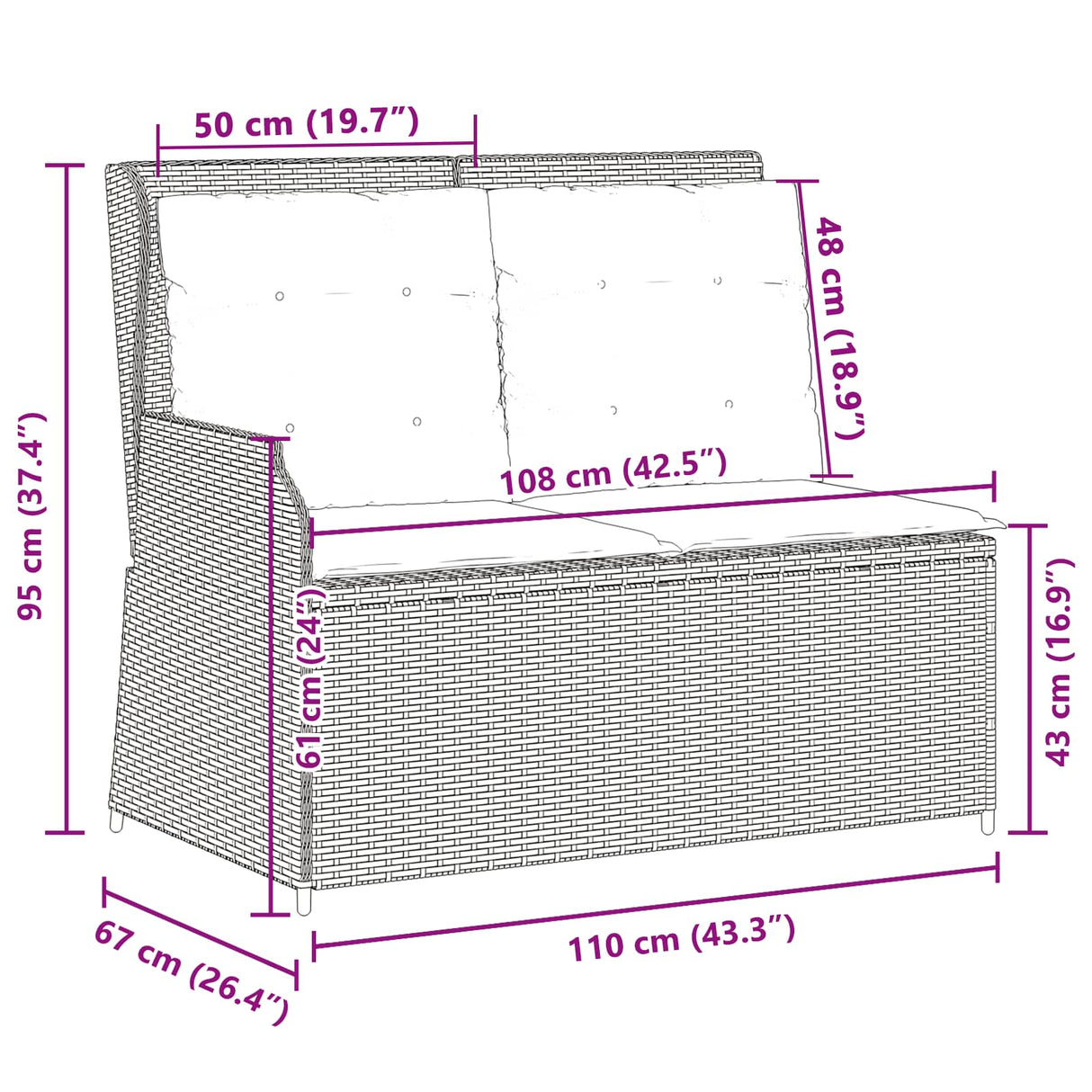Garden Bench Light Grey Poly Rattan