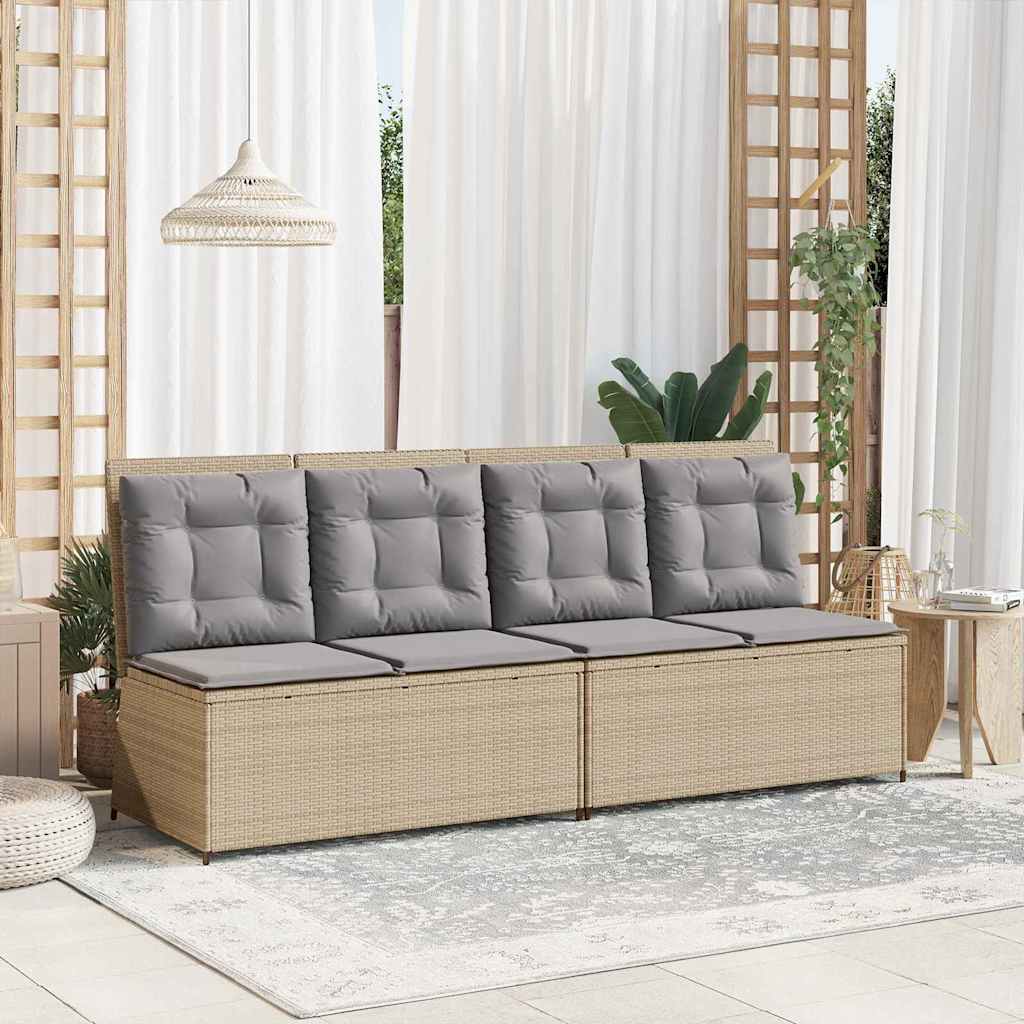 Garden Bench with Cushion Beige Poly rattan